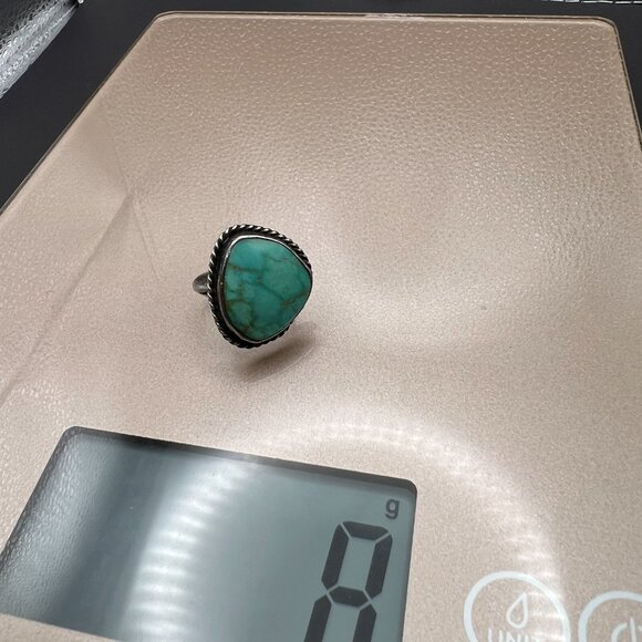 Vintage Sterling Silver Turquoise Ring Size 7 - Southwestern Boho Statement Ring - Picture 7 of 10